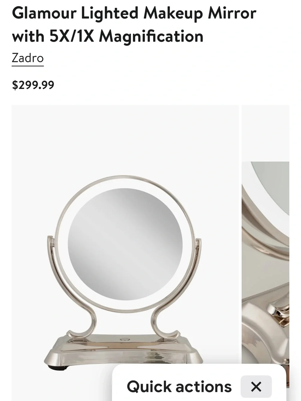 Zadro Glamour Lighted Double-Sided Vanity Makeup Mirror with 5X/ 1X Magnifier